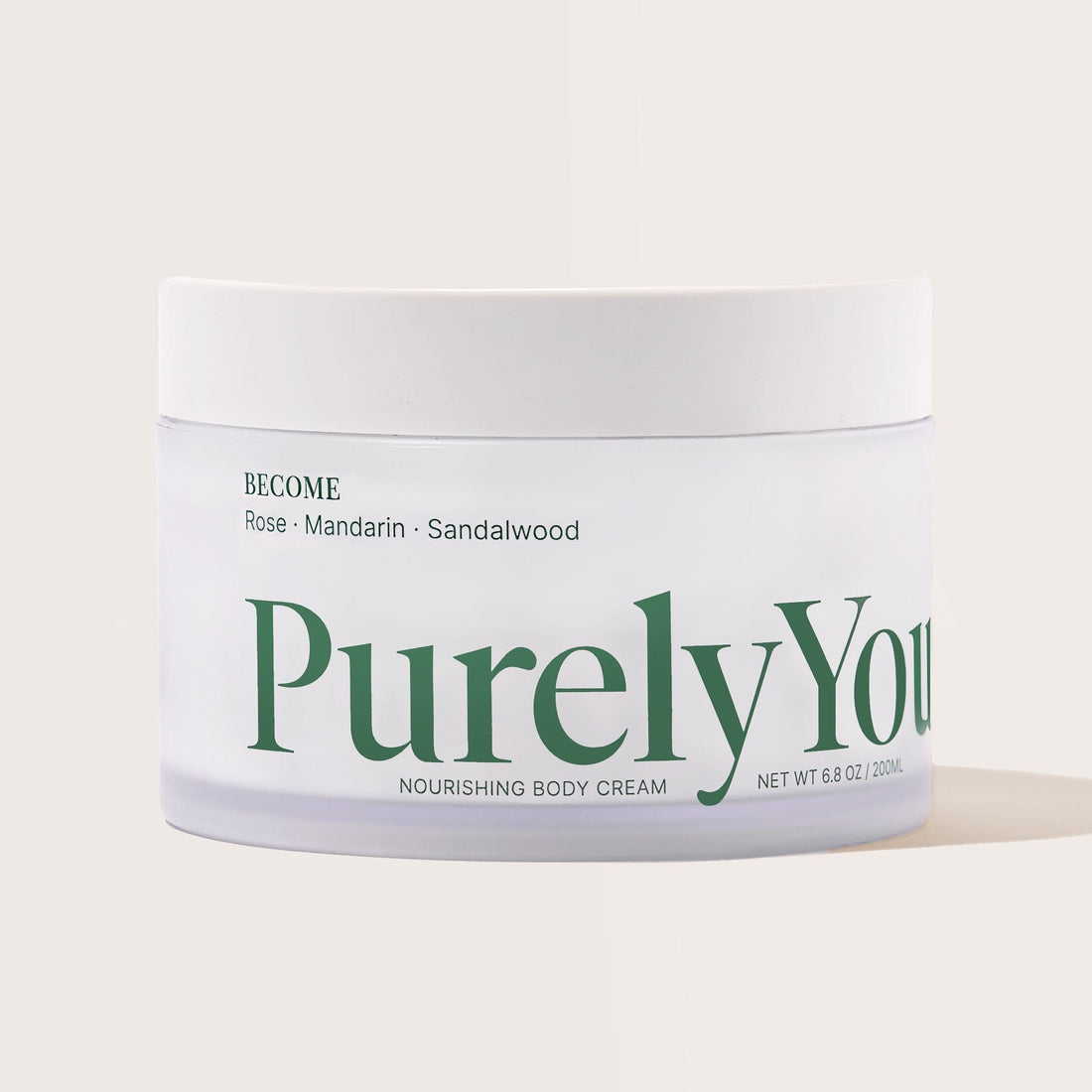 Purely You Become Nourishing Body Cream in Rose, Mandarin, and Sandalwood scent. 6.8 oz jar.